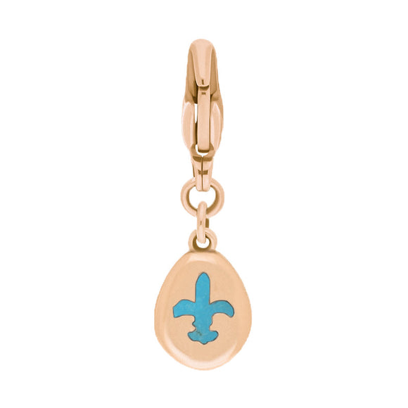 9ct Rose Gold Turquoise Pear Shaped Fleur De Lis Clip Charm, G663.