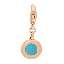 9ct Rose Gold Turquoise Round Shaped Heart Clip Charm, G665.