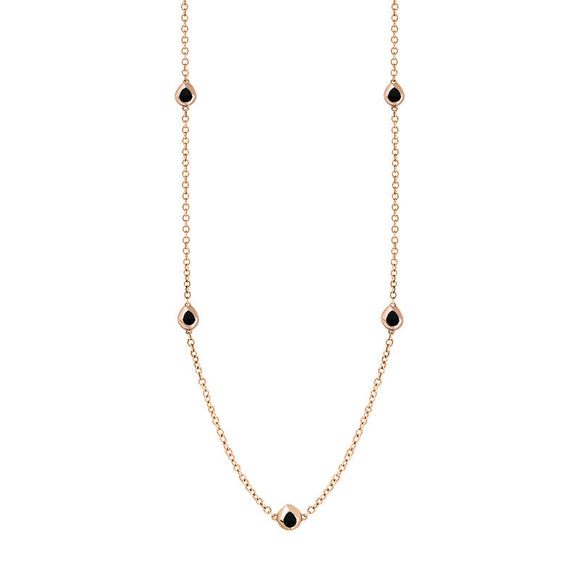 9ct Rose Gold Whitby Jet Fleur De Lis Link Disc Chain Necklace