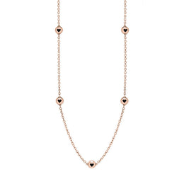 9ct Rose Gold Whitby Jet Heart Link Disc Chain Necklace, N746.