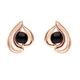 9ct Rose Gold Whitby Jet Open Teardrop Stud Earrings E1907