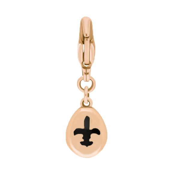 9ct Rose Gold Whitby Jet Pear Shaped Fleur De Lis Clip Charm, G663.