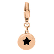 9ct Rose Gold Whitby Jet Round Shaped Star Clip Charm, G662.