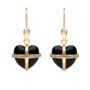 9ct Rose Gold Whitby Jet Small Cross Heart Drop Earrings E1287