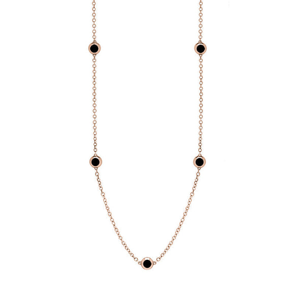 9ct Rose Gold Whitby Jet Star Link Disc Chain Necklace, N744.