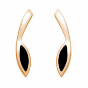 9ct Rose Gold Whitby Jet Toscana Long Marquise Stud Earrings. E1185.