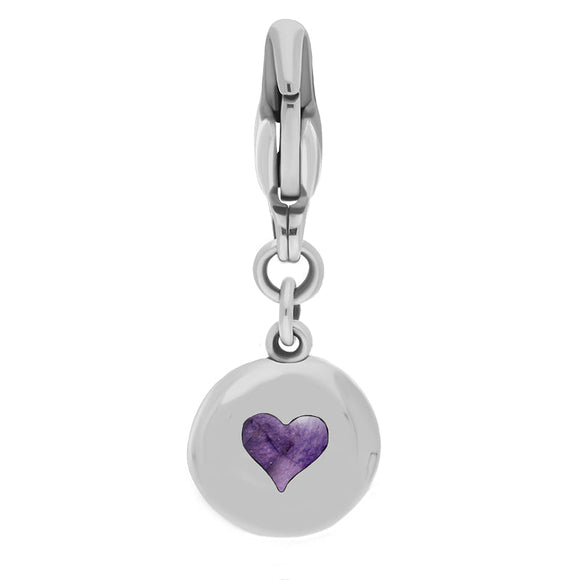 9ct White Gold Blue John Round Shaped Heart Clip Charm, G665.