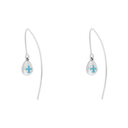 9ct White Gold Turquoise Fleur De Lis Disc Drop Earrings, E1373.
