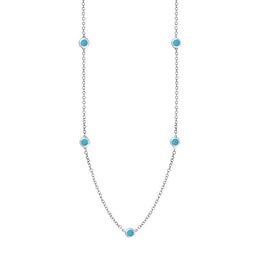 9ct White Gold Turquoise Heart Link Disc Chain Necklace, N746.