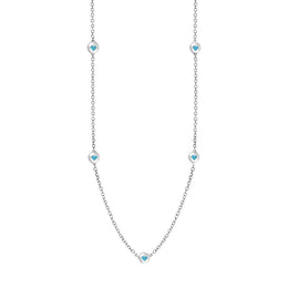 9ct White Gold Turquoise Heart Link Disc Chain Necklace, N746.