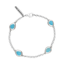9ct White Gold Turquoise Oval Cross Detail Four Stone Bracelet, B799.