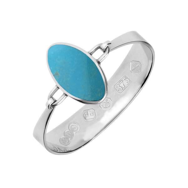 9ct White Gold Turquoise Oval Stone Heavy Bangle, B021