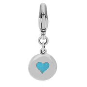 9ct White Gold Turquoise Round Shaped Heart Clip Charm, G665.