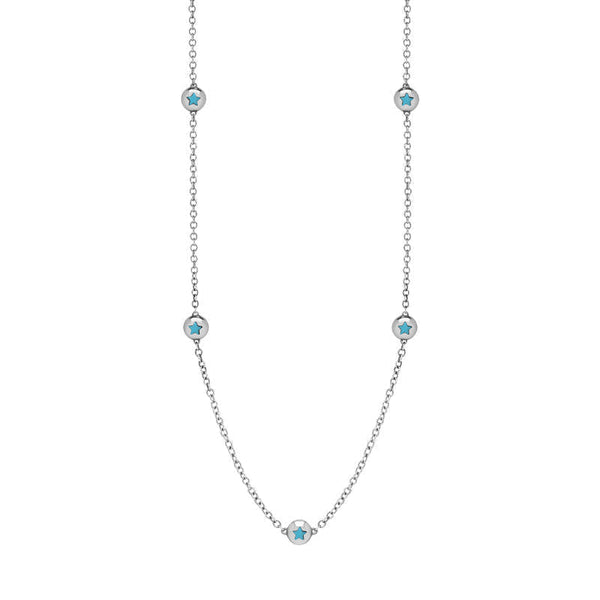 9ct White Gold Turquoise Star Link Disc Chain Necklace, N744.