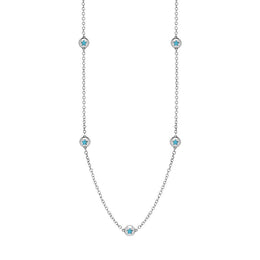 9ct White Gold Turquoise Star Link Disc Chain Necklace, N744.