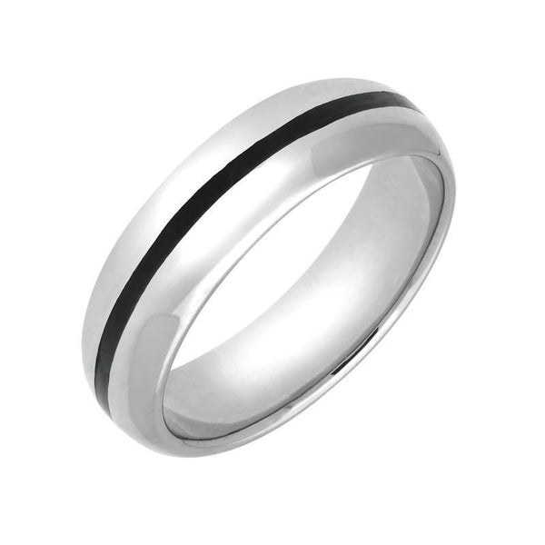 9ct White Gold Whitby Jet 1mm Stone Inlaid Band Ring R623