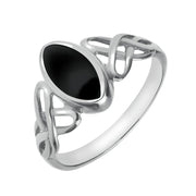 9ct White Gold Whitby Jet Marquise Celtic Ring R462