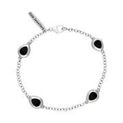 9ct White Gold Whitby Jet Oval Cross Detail Four Stone Bracelet, B799.