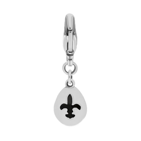 9ct White Gold Whitby Jet Pear Shaped Fleur De Lis Clip Charm, G663.