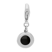 9ct White Gold Whitby Jet Round Shaped Heart Clip Charm, G665.