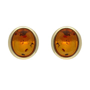 9ct Yellow Gold Amber Framed Oval Stud Earrings E1271