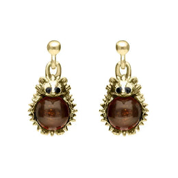9ct Yellow Gold Amber Tiny Hedgehog Drop Earrings E2428