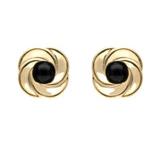 9ct Yellow Gold And Whitby Jet Round Swirl Stud Earrings E1625