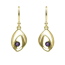 9ct Yellow Gold Blue John Abstract Flame Drop Earrings, E1923.
