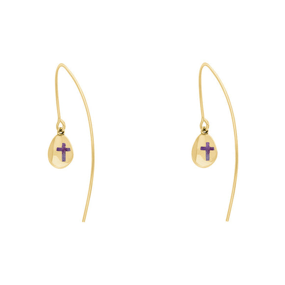 9ct Yellow Gold Blue John Cross Disc Drop Earrings, E1374.