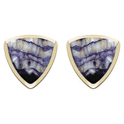 9ct Yellow Gold Blue John Curved Triangle Stud Earrings. E203.