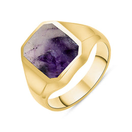 9ct Yellow Gold Blue John Cut Corners Signet Ring, R123.