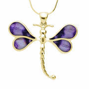 9ct Yellow Gold Blue John Four Stone Dragonfly Necklace. P1473.