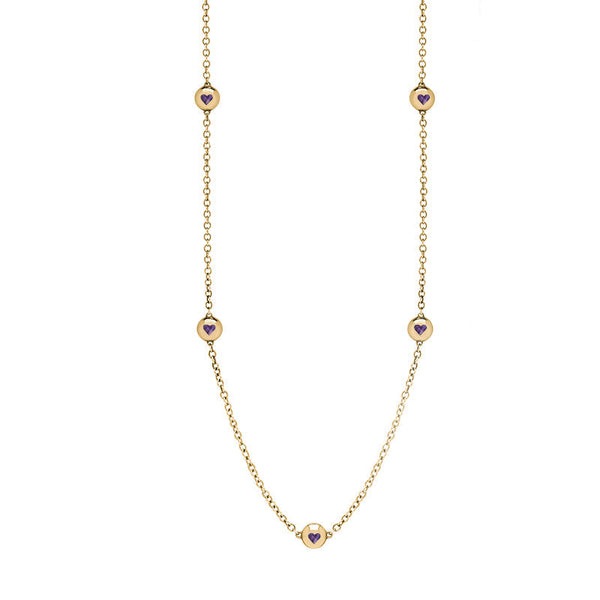 9ct Yellow Gold Blue John Heart Link Disc Chain Necklace, N746.