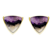 9ct Yellow Gold Blue John Large Curved Triangle Stud Earrings. E209. 