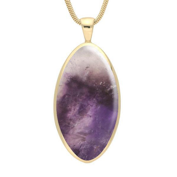 9ct Yellow Gold Blue John Large Oval Necklace. P079.