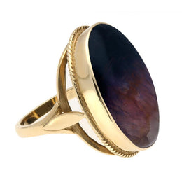 9ct Yellow Gold Blue John Large Rope Edged Ring. R066