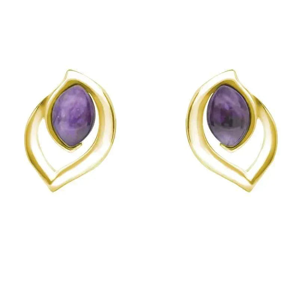 9ct Yellow Gold Blue John Marquise Flame Stud Earrings E1906