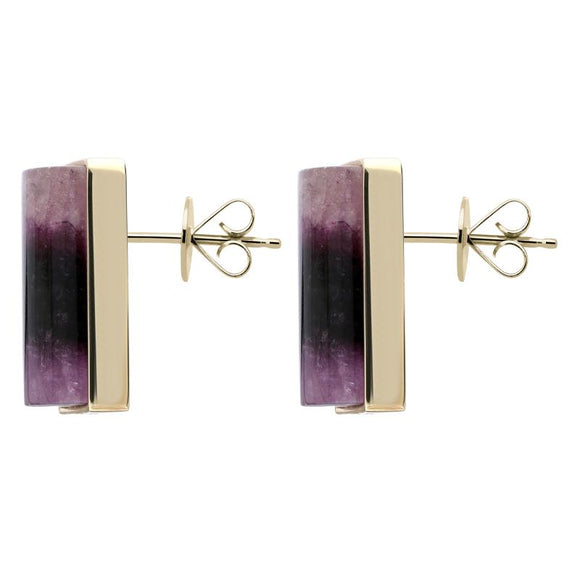 9ct Yellow Gold Blue John Oblong Stud Earrings 40A55EUNQ0000248