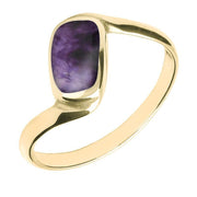 9ct Yellow Gold Blue John Oblong Twist Ring. R001.