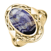 9ct Yellow Gold Blue John Oval Celtic Ring. R128.
