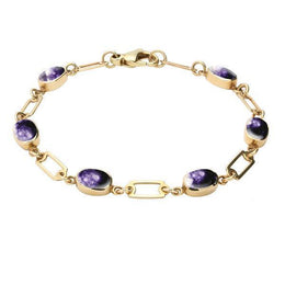 9ct Yellow Gold Blue John Oval Linked Bracelet. B026.