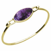 9ct Yellow Gold Blue John Oval Slim Bangle. B018.