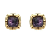 9ct Yellow Gold Blue John Ridged Cushion Stud Earrings E1905