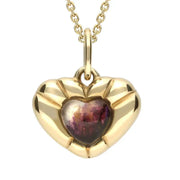 9ct Yellow Gold Blue John Ridged Heart Necklace, P2539.