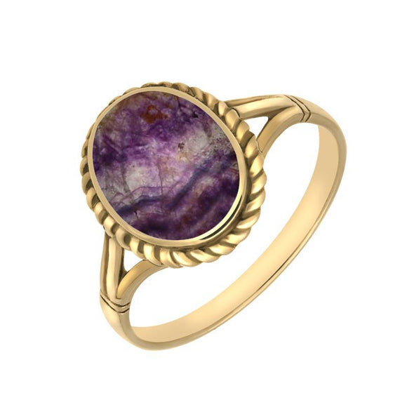 9ct Yellow Gold Blue John Rope Edge Ring R008