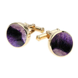 9ct Yellow Gold Blue John Round Shape Cufflinks, CL004.