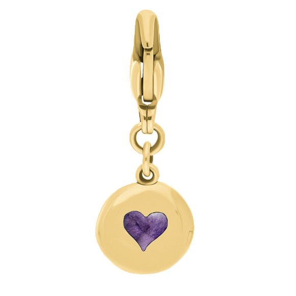 9ct Yellow Gold Blue John Round Shaped Heart Clip Charm, G665.
