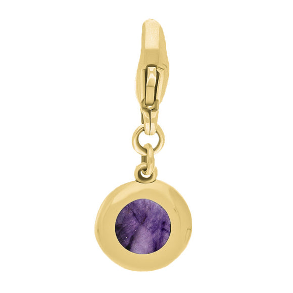 9ct Yellow Gold Blue John Round Shaped Heart Clip Charm, G665.