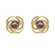 9ct Yellow Gold Blue John Round Swirl Stud Earrings E1625