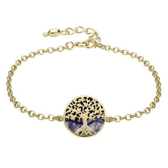 9ct Yellow Gold Blue John Round Tree of Life Chain Bracelet B1140